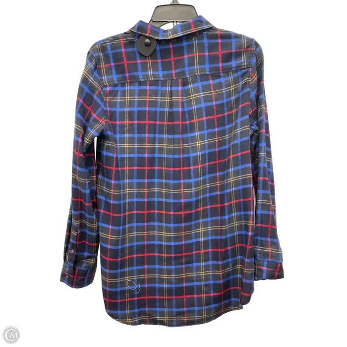 Blouse Long Sleeve By Banana Republic In Plaid Pattern, Size: M