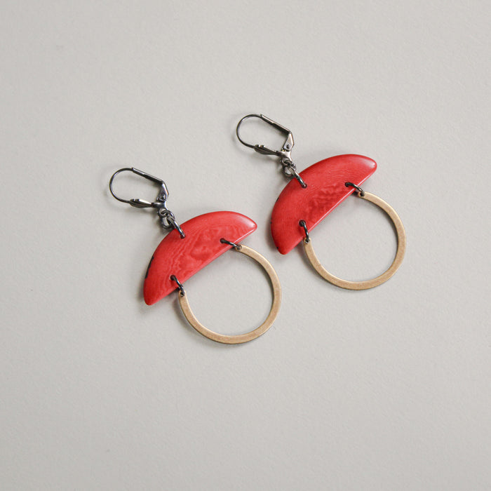 Crescent Shape with Brass Semi-Circle Earrings