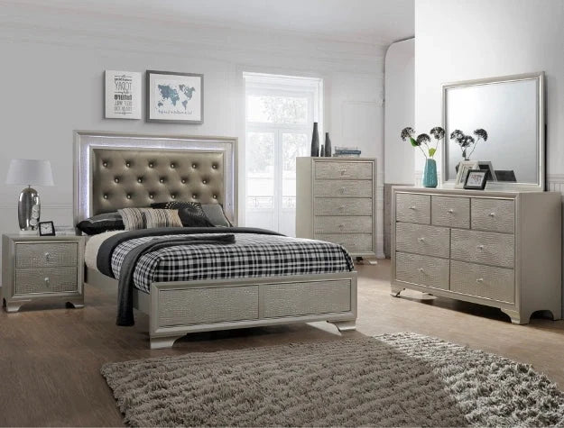 Crown Mark Lyssa 2 Drawer Nightstand in Embossed Crocodile Pattern image