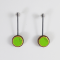 Green dangle post earrings, Handmade, Unique, Colorful skateboard wood jewelry by Tara Locklear at the Center for Art in Wood