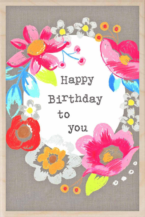 "Happy Birthday to You" Wreath Wooden Postcard