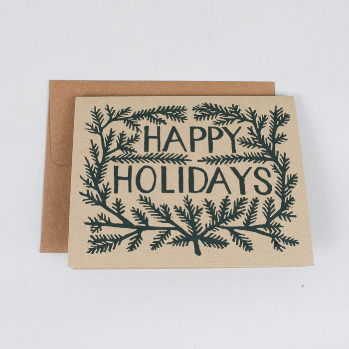 "Happy Holidays" Block Printed Greeting Card