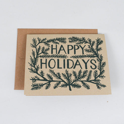 "Happy Holidays" Block Printed Greeting Card