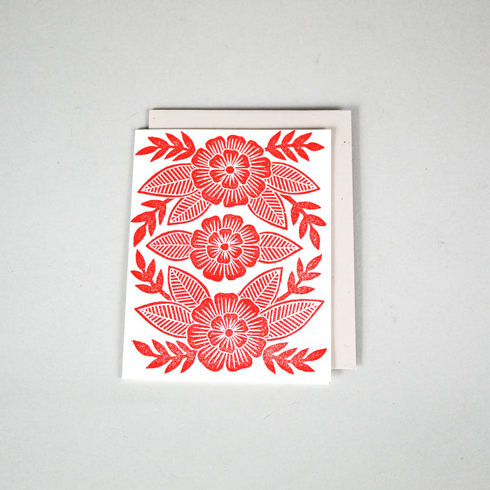 Holiday Flowers Block Printed Card