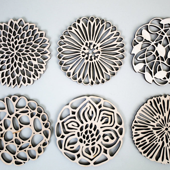 Laser Cut  Wood Coasters Assorted