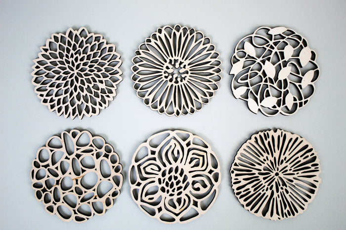 Laser Cut  Wood Coasters Assorted