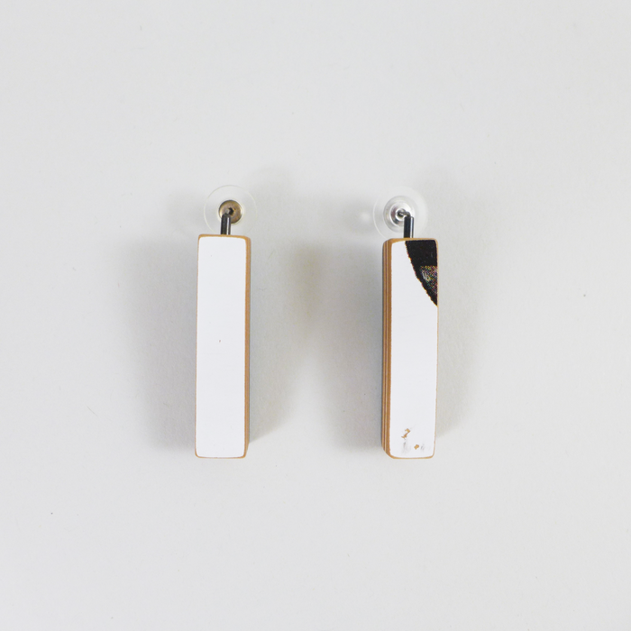 Line drop post earrings, Handmade, Unique, Colorful skateboard wood jewelry by Tara Locklear at the Center for Art in Wood
