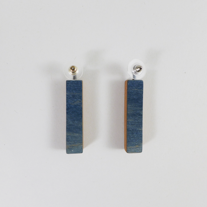 Line drop post earrings, Handmade, Unique, Colorful skateboard wood jewelry by Tara Locklear at the Center for Art in Wood