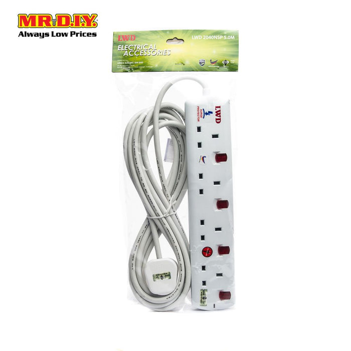 LWD 4-Gang Way Extension Trailing Socket (5m)
