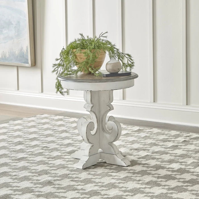 Round / Antique White & Weathered Bark