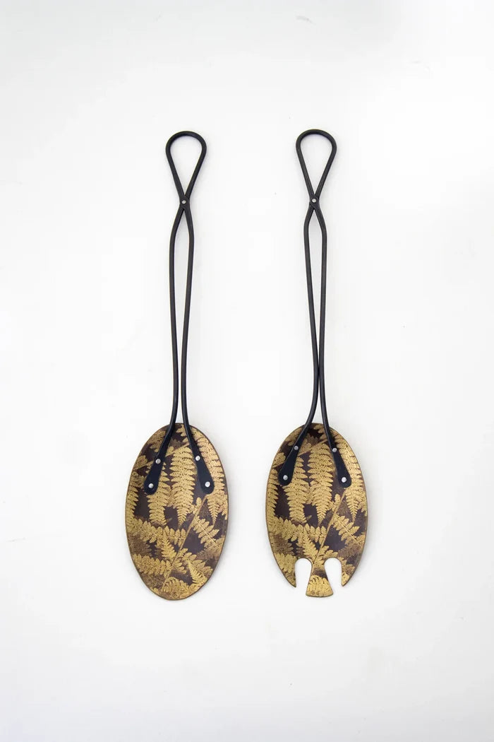 Metal Foliage Salad Spoons Pair