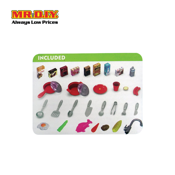 (MR.DIY) Set Cooking Simulation Kids Chef Play Pretend Cooking Kitchen Toys Playset 72.5 x 34.5cm (49pcs)