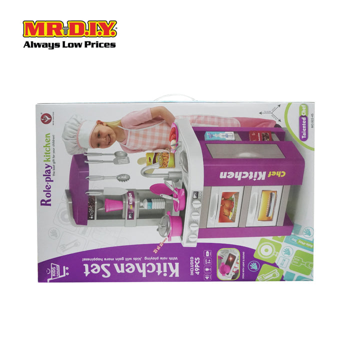(MR.DIY) Set Cooking Simulation Kids Chef Play Pretend Cooking Kitchen Toys Playset 72.5 x 34.5cm (49pcs)