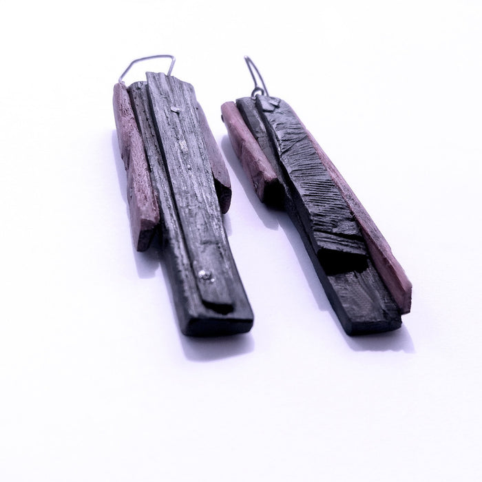 Purple Heart and Silver Earrings, Contemporary wood jewelry by Israeli maker Dina Abargil at the Center for Art in Wood