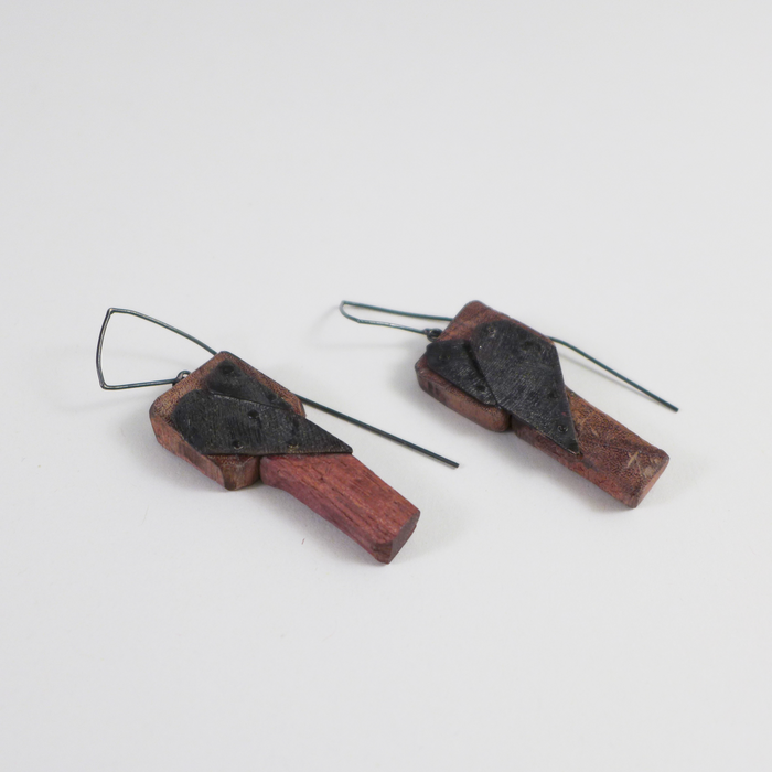 Purple Heart and Silver Earrings, Contemporary wood jewelry by Israeli maker Dina Abargil at the Center for Art in Wood