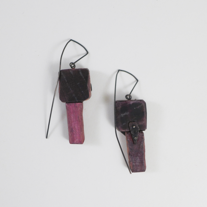Purple Heart and Silver Earrings, Contemporary wood jewelry by Israeli maker Dina Abargil at the Center for Art in Wood