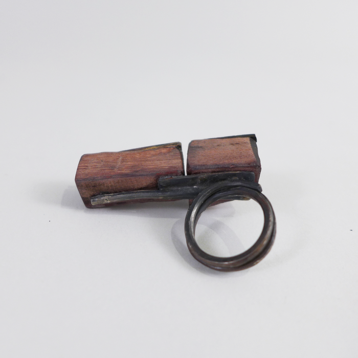 Purple Heart and Silver Ring, Contemporary wood jewelry by Israeli maker Dina Abargil at the Center for Art in Wood