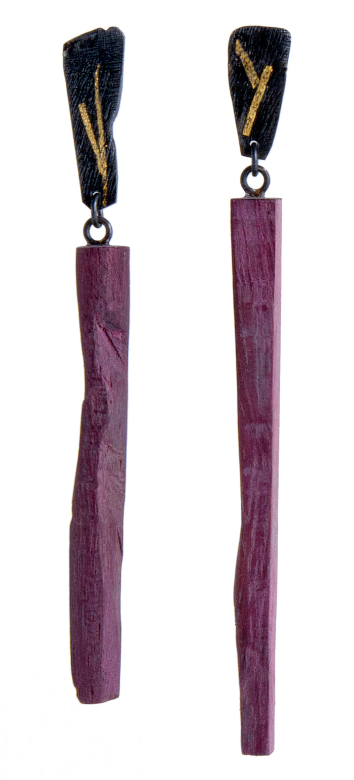 Purple Heart and Shibuici long Stud Earrings