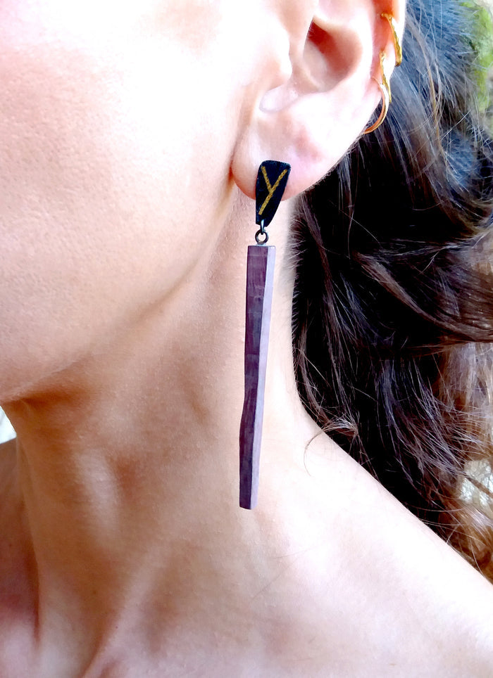 Purple Heart and Shibuici long Stud Earrings