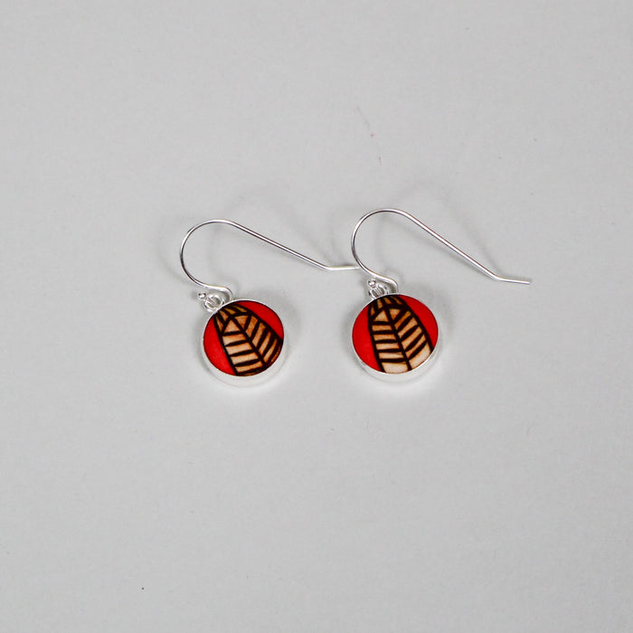Red Carved Triangle Dangle Earrings