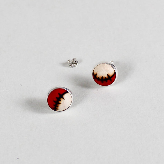 Red Round Stitch Stud Earrings