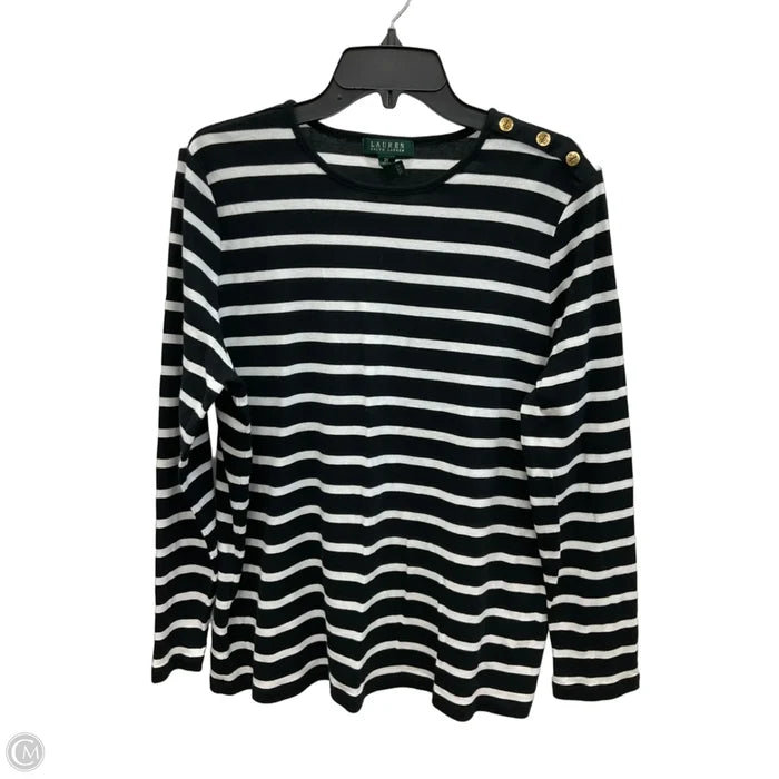 Top Long Sleeve By Lauren By Ralph Lauren In Black & White, Size: 2x