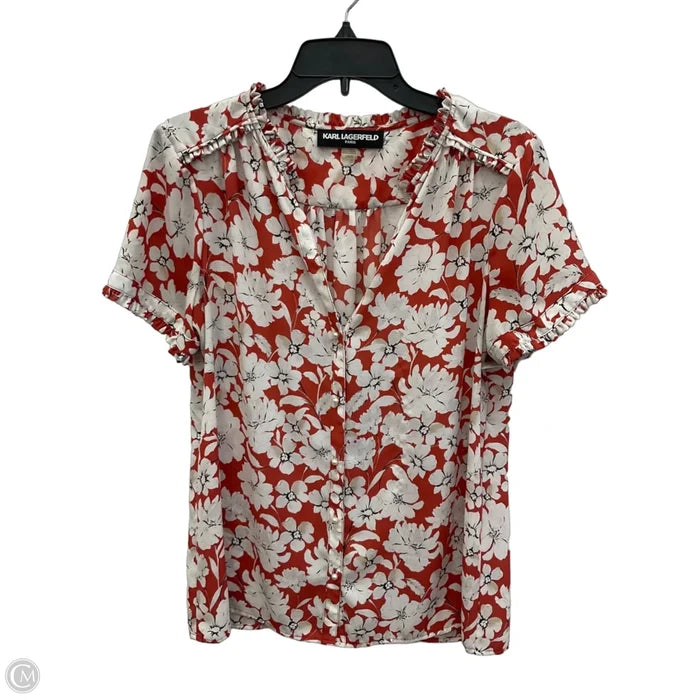 Top Short Sleeve Designer By Karl Lagerfeld In Orange & White, Size: L