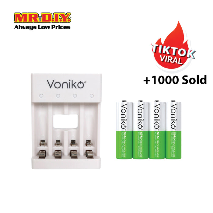 VONIKO USB Rechargeable Auto Power Cut Off Battery with Charger HR6 1.2V AA Set 2000mAh (4 x AA)